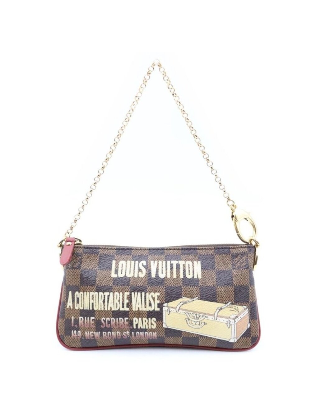 Louis Vuitton Damier Ebene Pochette Mirror Chain Mini Handbag Pouch Brown
